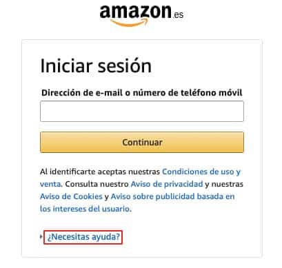 Recuperar contraseña de Amazon paso 2